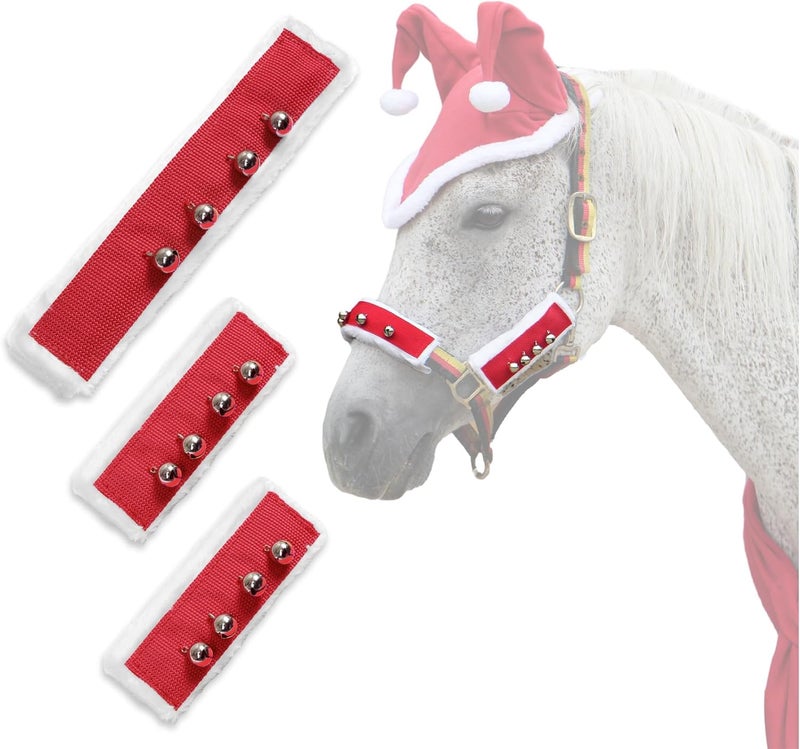 NRTFE Fleece Horse Santa Halter Bridle Cover with Jingle Bell for Christmas Parade - Image 1